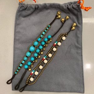 3 Bracelets Turquoise Beads.....rings on her fingers and bells on her shoes